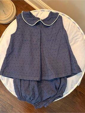 Sleeveless Navy Dot Baby Matching Set with Peter Pan Collar